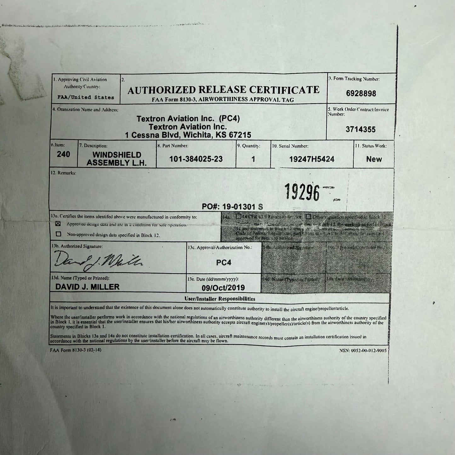 101-384025-23 WINDSHIELD LH - NEW