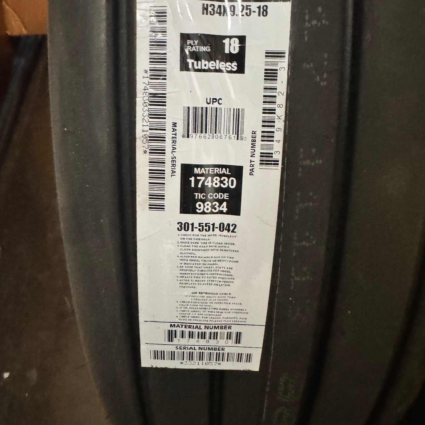 349K82-3 Goodyear Tire & Rubber® Aviation Tl Flight Eagle® 18 Ply Tire 301-551-042 H34 X 9.25-18 225 mph