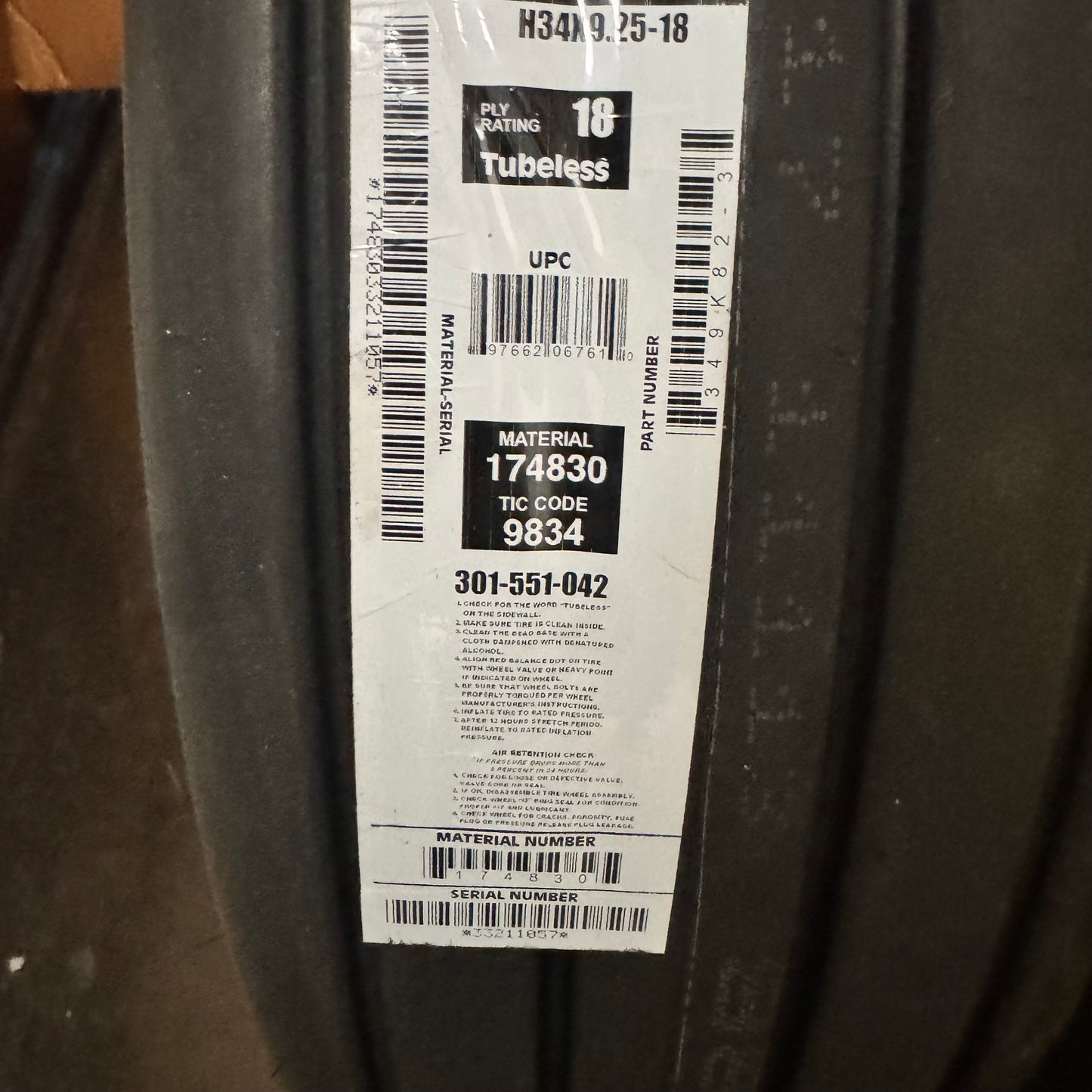 349K82-3  Goodyear Tire & Rubber® Aviation Tl Flight Eagle® 18 Ply Tire 301-551-042 H34 X 9.25-18 225 mph